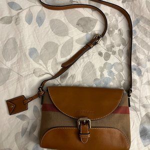 BURBERRY "Henham" house check canvas & leather crossbody bag